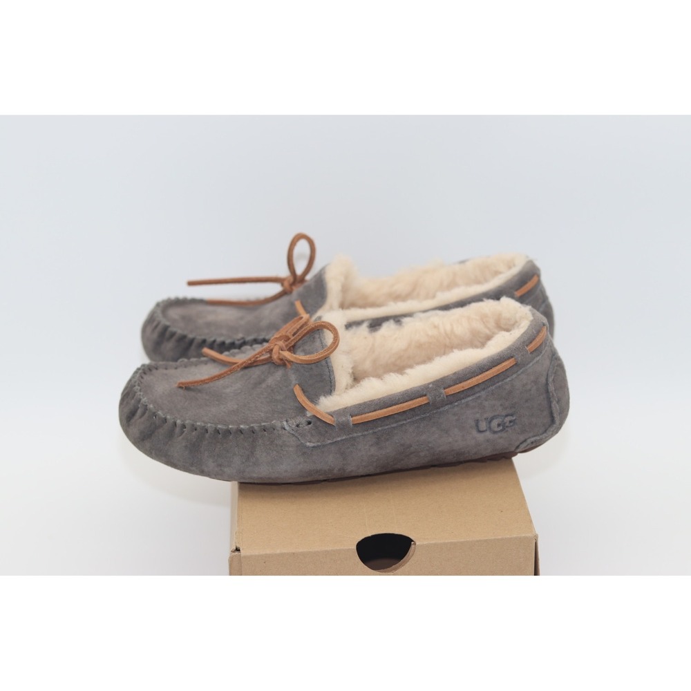 UGG Dakota Pewter Suede Moccasin Slippers Grey Wool Lined 5612 Womens 8 - Picture 3 of 10